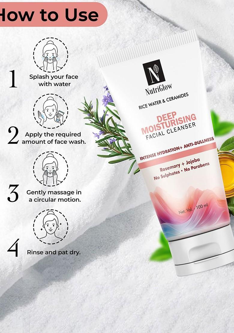 Nutriglow Set Of 3 Rice Water Ceramides Deep Moisturising Facial Cleanser 100 Ml Each