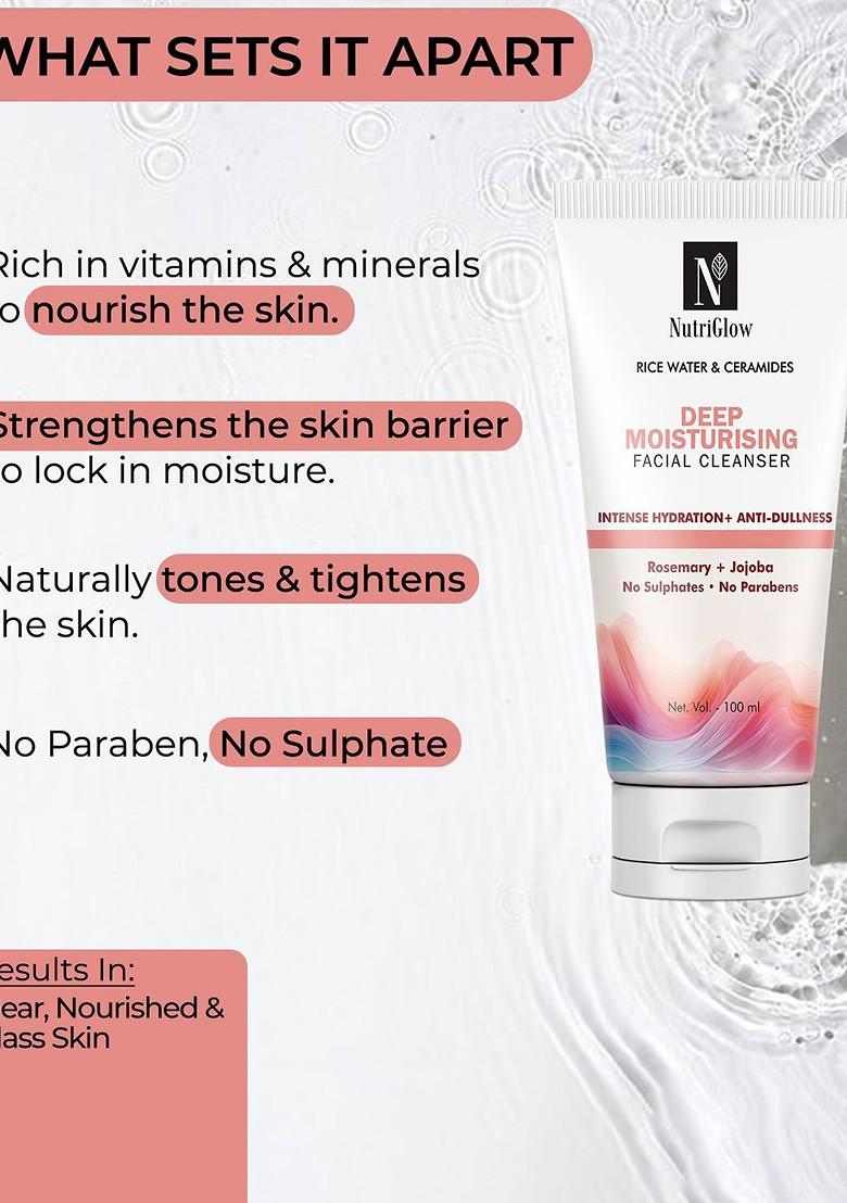 Nutriglow Set Of 3 Rice Water Ceramides Deep Moisturising Facial Cleanser 100 Ml Each
