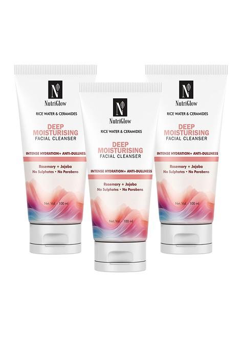 Nutriglow Set Of 3 Rice Water Ceramides Deep Moisturising Facial Cleanser 100 Ml Each