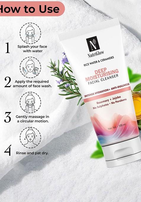 Nutriglow Set Of 3 Rice Water Ceramides Deep Moisturising Facial Cleanser 100 Ml Each