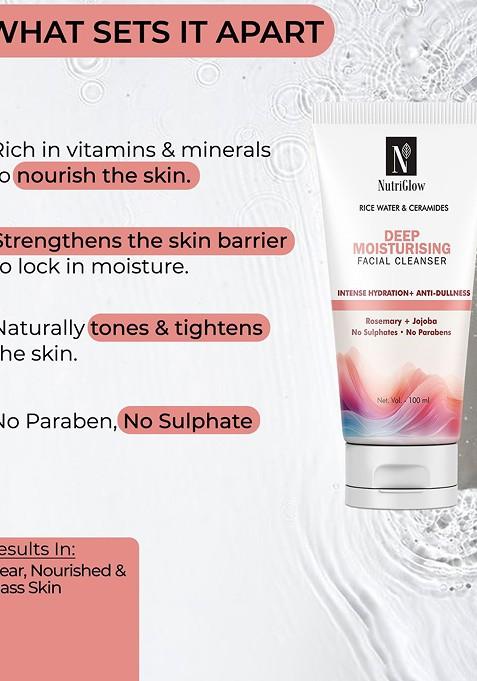 Nutriglow Set Of 3 Rice Water Ceramides Deep Moisturising Facial Cleanser 100 Ml Each
