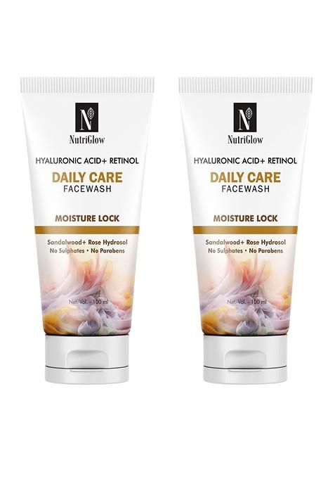Nutriglow Set Of 2 Hyaluronic Acid Retinol Daily Care Face Wash 100 Ml Each