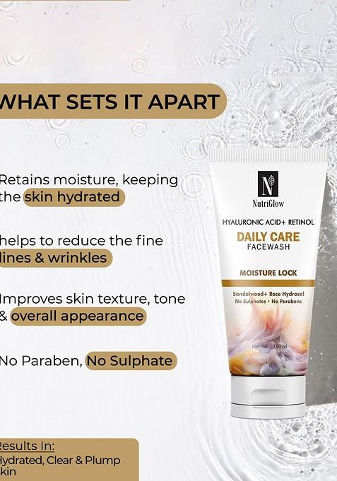 Nutriglow Set Of 2 Hyaluronic Acid Retinol Daily Care Face Wash 100 Ml Each