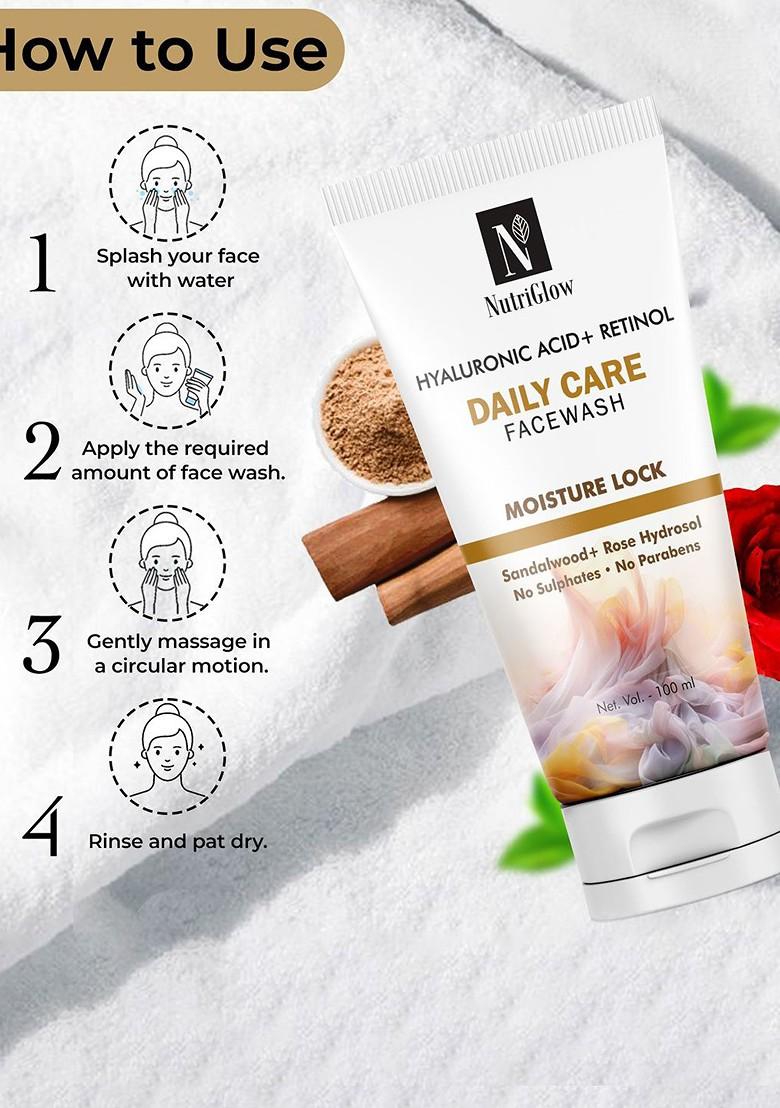 Nutriglow Set Of 3 Hyaluronic Acid Retinol Daily Care Face Wash 100 Ml Each