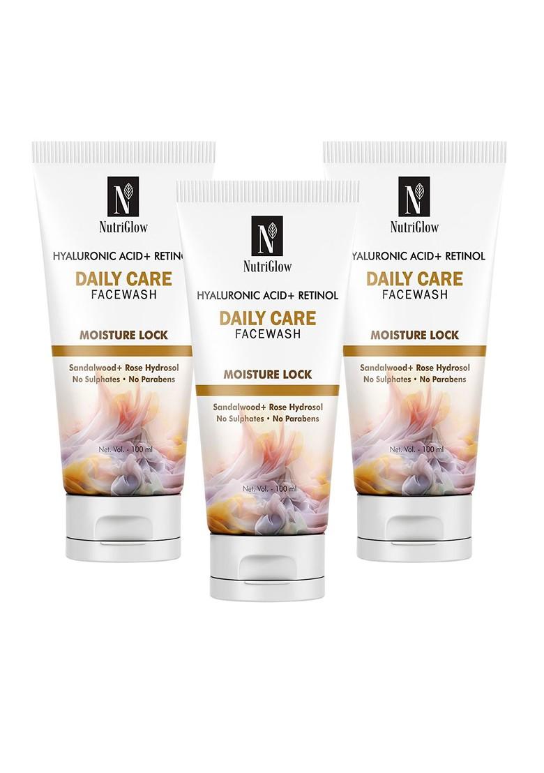 Nutriglow Set Of 3 Hyaluronic Acid Retinol Daily Care Face Wash 100 Ml Each