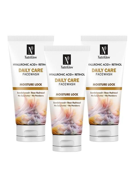 Nutriglow Set Of 3 Hyaluronic Acid Retinol Daily Care Face Wash 100 Ml Each
