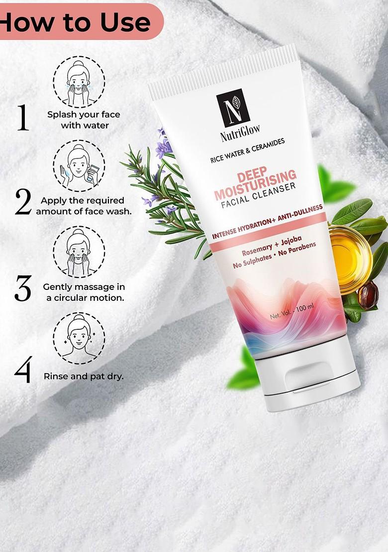 Nutriglow Set Of 2 Rice Water Ceramides Deep Moisturising Facial Cleanser 100 Ml Each