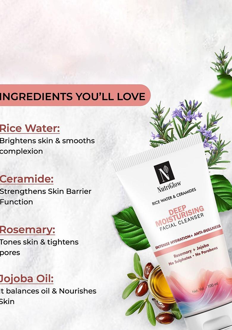 Nutriglow Set Of 2 Rice Water Ceramides Deep Moisturising Facial Cleanser 100 Ml Each