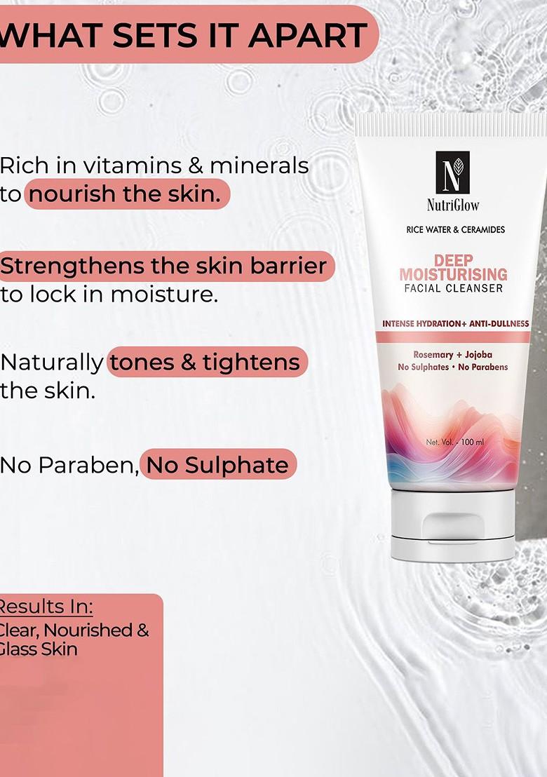 Nutriglow Set Of 2 Rice Water Ceramides Deep Moisturising Facial Cleanser 100 Ml Each
