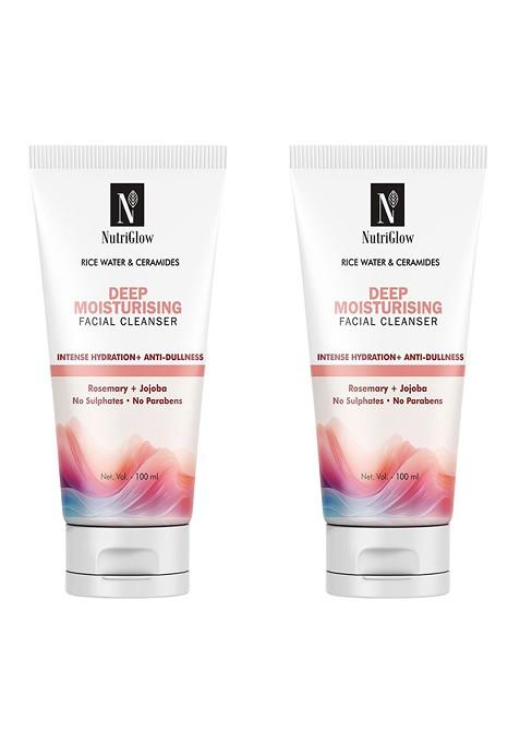 Nutriglow Set Of 2 Rice Water Ceramides Deep Moisturising Facial Cleanser 100 Ml Each