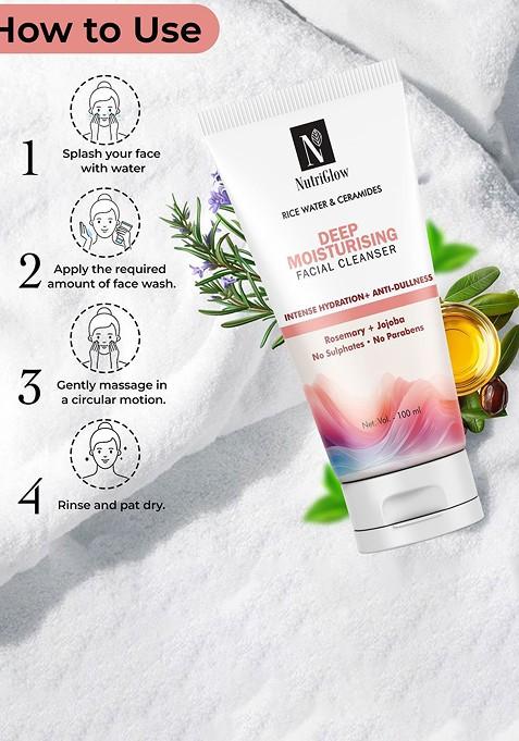 Nutriglow Set Of 2 Rice Water Ceramides Deep Moisturising Facial Cleanser 100 Ml Each