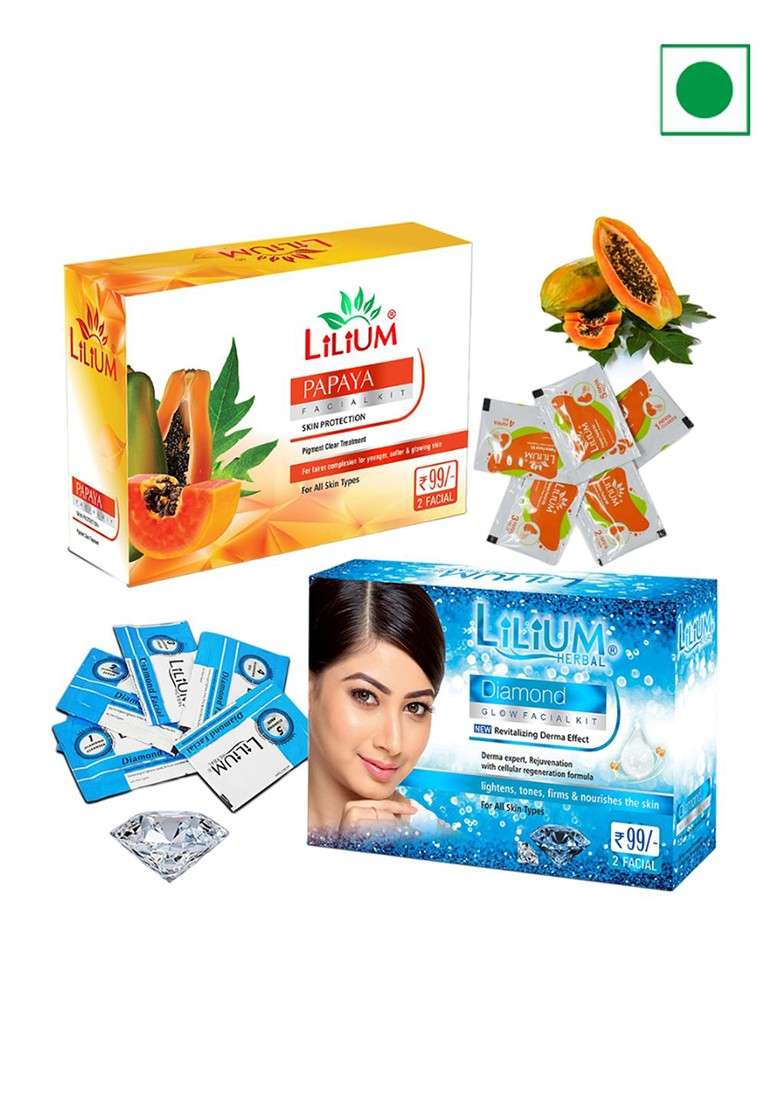 Lilium Papaya Diamond Facial Kit For Glowing Nourishes Skin 60G Each - Indya