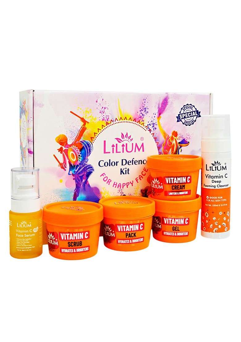 Lilium Vitamin C Color Defense Kit Of Cleanser Scrub Pack Gel Serum Cream 530G - Indya