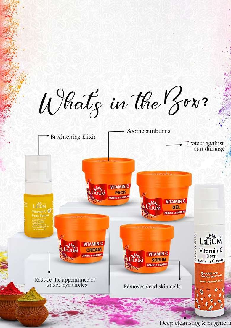 Lilium Vitamin C Color Defense Kit Of Cleanser Scrub Pack Gel Serum Cream 530G - Indya