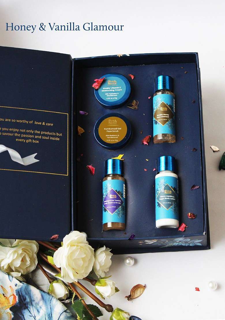 Blue Nectar 5 Pcs Face Cream Scrub Wash Body Lotion Gift Set - Indya