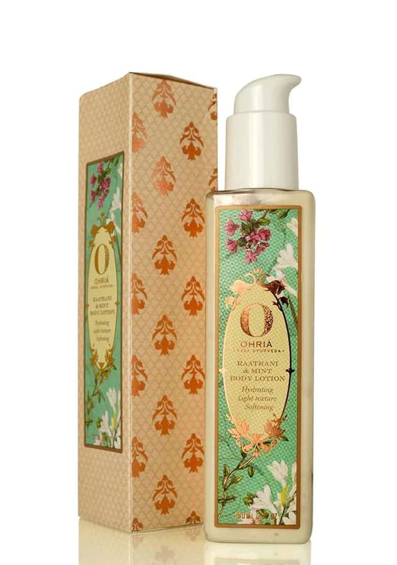 Ohria Ayurveda Mehek Raatrani Mint Gift Box Bathing Bar Deodorant Lotion Candle - Indya