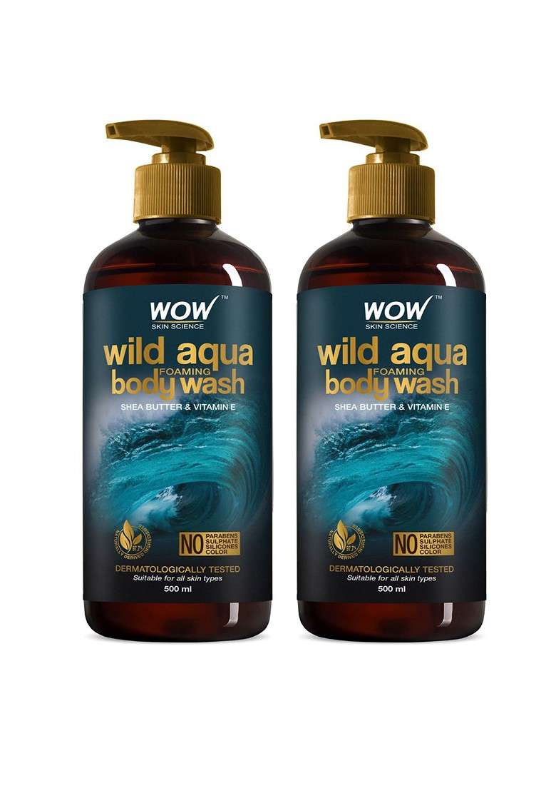 Wow Skin Science 2 Pcs Wild Aqua Foaming Body Wash With Shea Butter Vit E 500 Ml Each - Indya