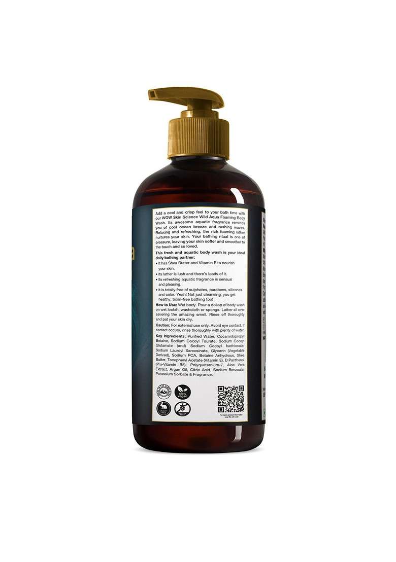 Wow Skin Science 2 Pcs Wild Aqua Foaming Body Wash With Shea Butter Vit E 500 Ml Each - Indya