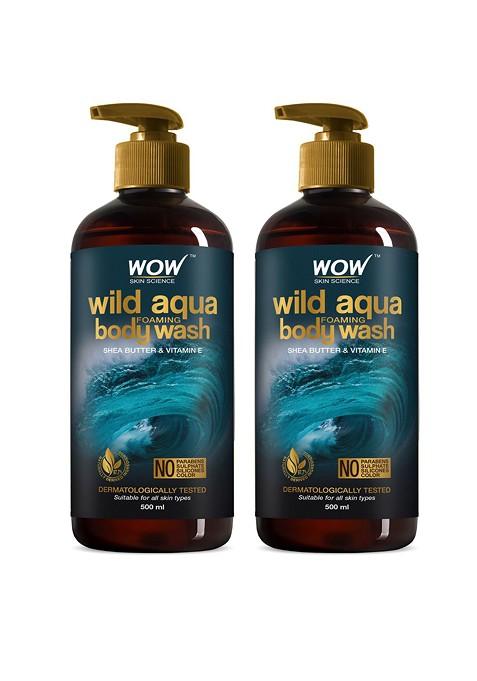 Wow Skin Science 2 Pcs Wild Aqua Foaming Body Wash With Shea Butter Vit E 500 Ml Each