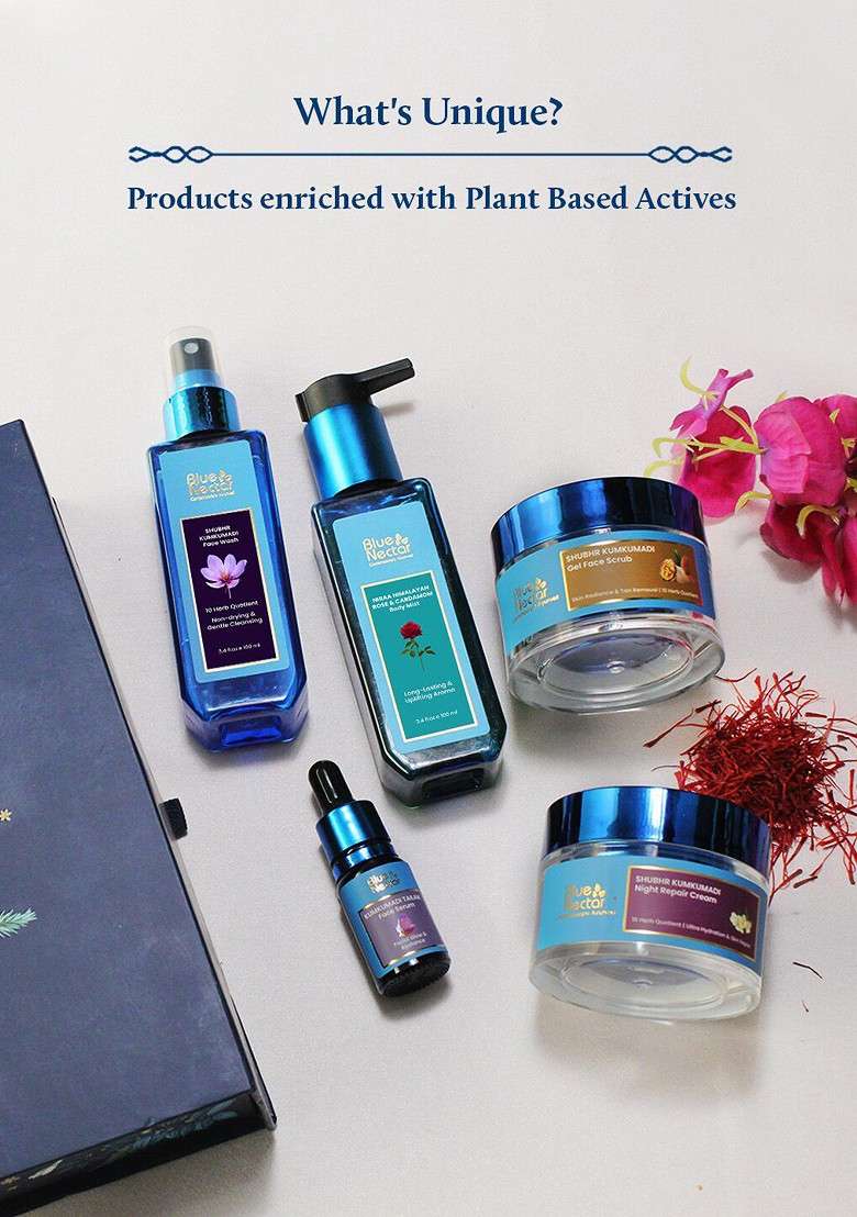 Blue Nectar 5 Pcs Face Wash Body Mist Night Cream Scrub Serum Gift Set - Indya