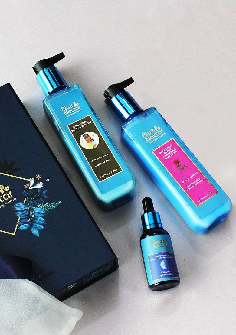 Blue Nectar 3 Pcs Baby Body Lotion Stretch Mark Vitamin C Serum Gift Set - Indya