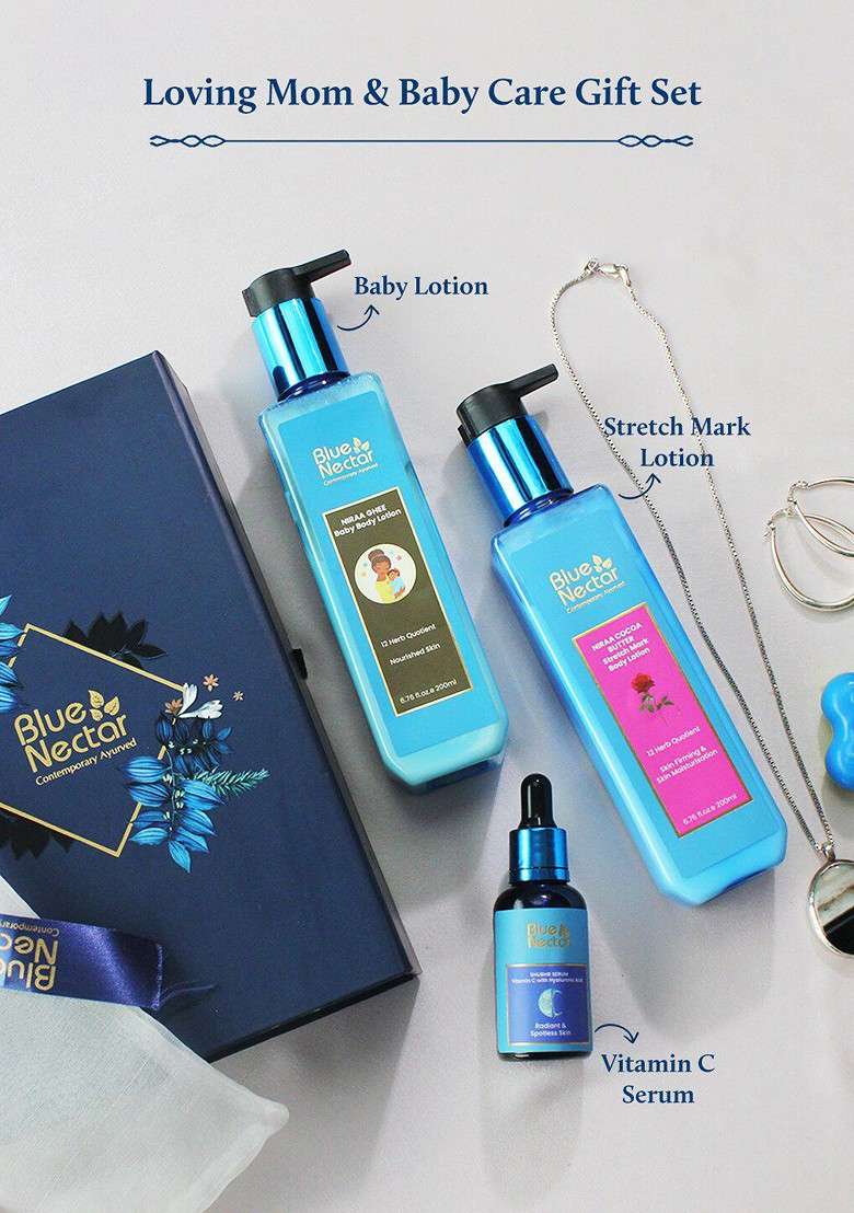 Blue Nectar 3 Pcs Baby Body Lotion Stretch Mark Vitamin C Serum Gift Set - Indya