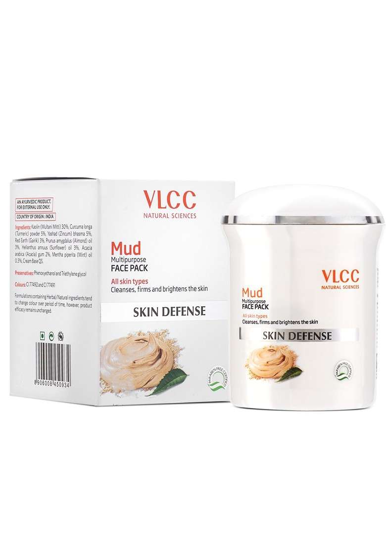 Vlcc Set Of 2 Skin Defense Multipurpose Mud Face Pack To Firm Brighten 70G Each - Indya