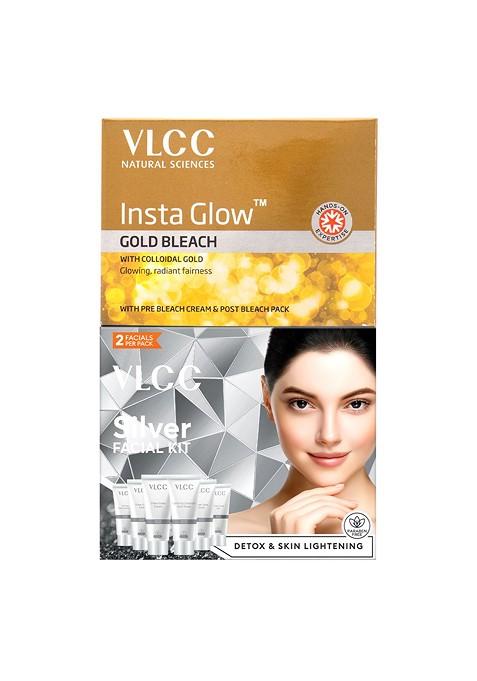 Vlcc Combo Of Skin Purifying Silver Facial Kit 60G Insta Glow Gold Bleach 30G