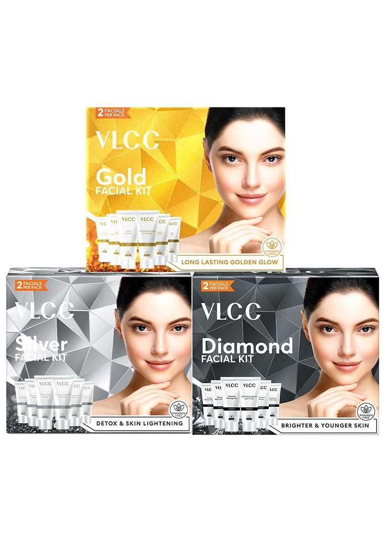 Vlcc Set Of 3 Facial Kit 60G Each Silver Gold Diamond - Indya