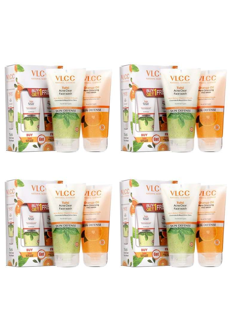 Vlcc Set Of Orange Oil Pore Cleansing Tulsi Acne Clear Face Wash 150X8 Ml - Indya
