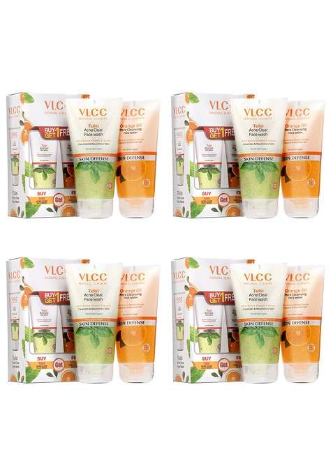 Vlcc Set Of Orange Oil Pore Cleansing Tulsi Acne Clear Face Wash 150X8 Ml