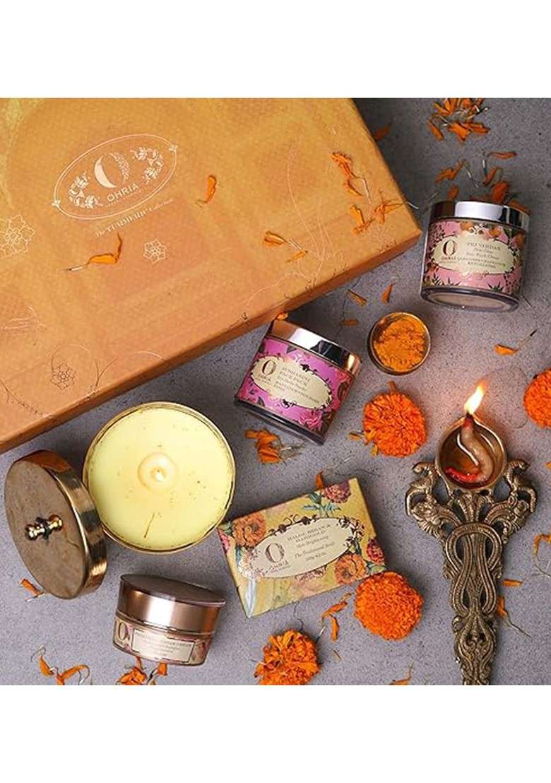 Ohria Ayurveda 4Pcs Turmeric Saffron Face Wash Cream Pack Bathing Bar - Indya