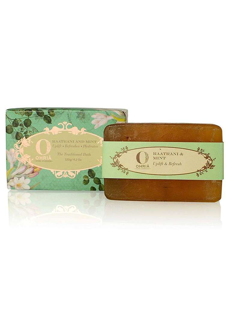 Ohria Ayurveda 3 Pcs Raatrani Mint Shower Oil Body Lotion Bathing Bar - Indya