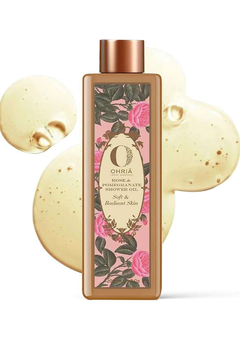 Ohria Ayurveda Rose Pomegranate Shower Oil For Soft Hydrated Radiant Skin 200Ml - Indya