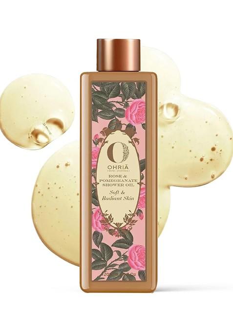 Ohria Ayurveda Rose Pomegranate Shower Oil For Soft Hydrated Radiant Skin 200Ml