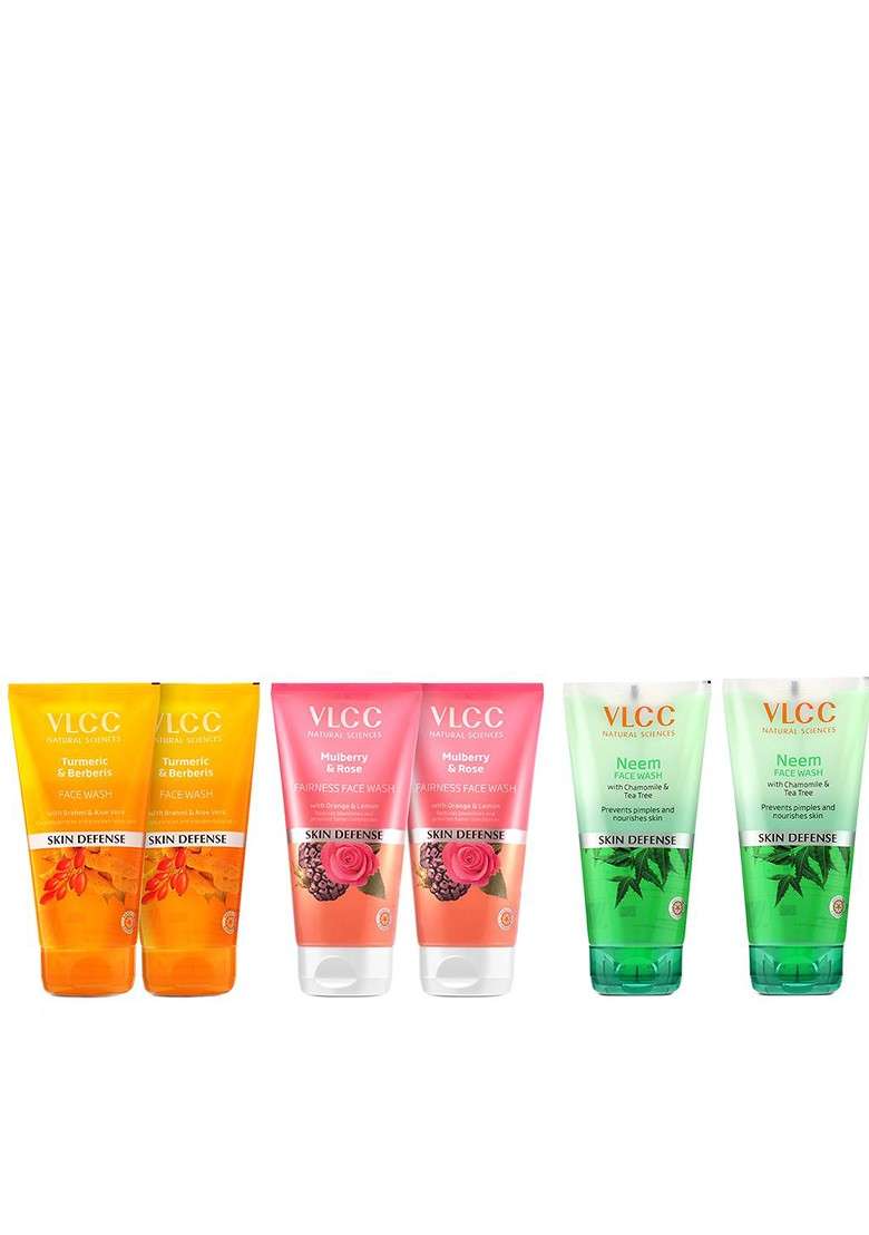 Vlcc Set Of 6 Face Wash 2Pc Turmeric Berberis Neem Mulberry Rose 150Ml Each - Indya