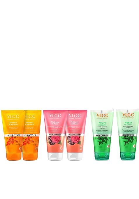 Vlcc Set Of 6 Face Wash 2Pc Turmeric Berberis Neem Mulberry Rose 150Ml Each