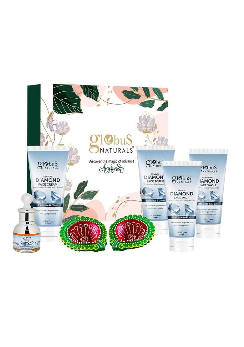 Globus Naturals Revival Diamond Face Wash Cream Scrub Pack Serum Gift Set