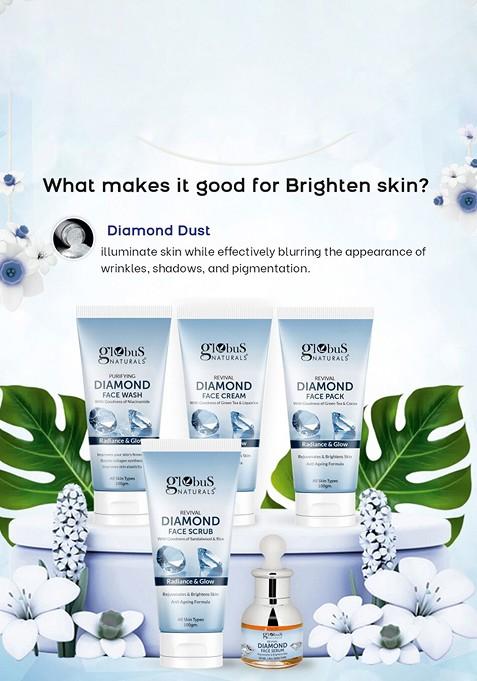 Globus Naturals Revival Diamond Face Wash Cream Scrub Pack Serum Gift Set