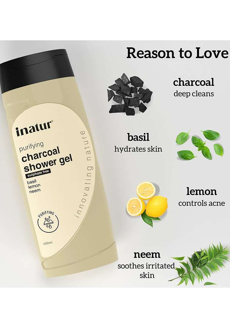 Inatur Purifying Charcoal Shower Gel With Basil Lemon 400Ml - Indya