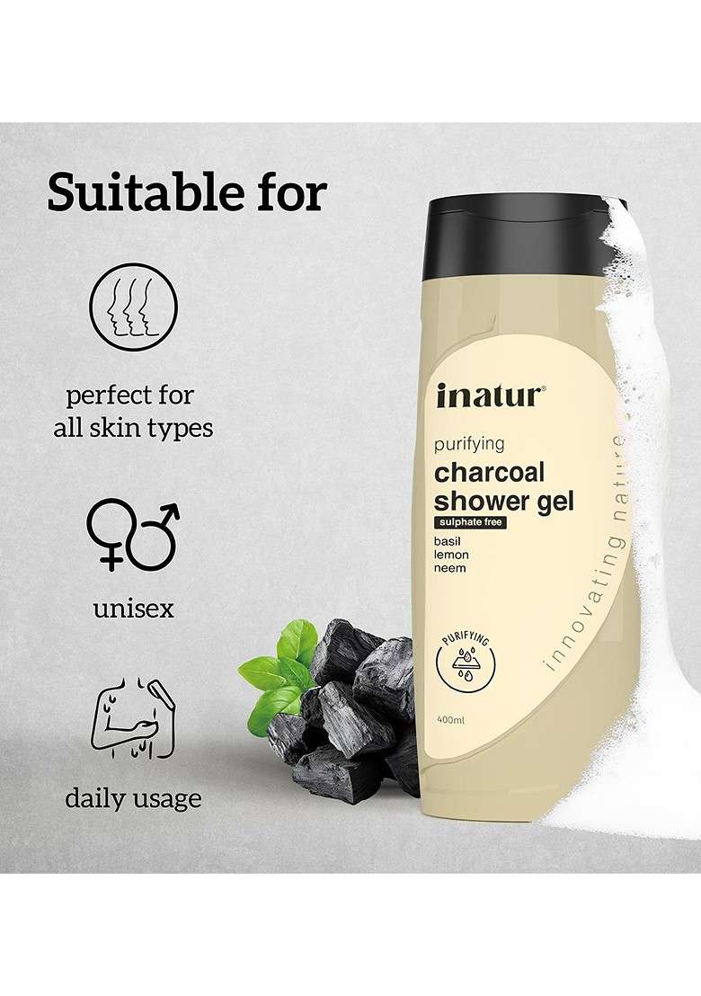Inatur Purifying Charcoal Shower Gel With Basil Lemon 400Ml - Indya
