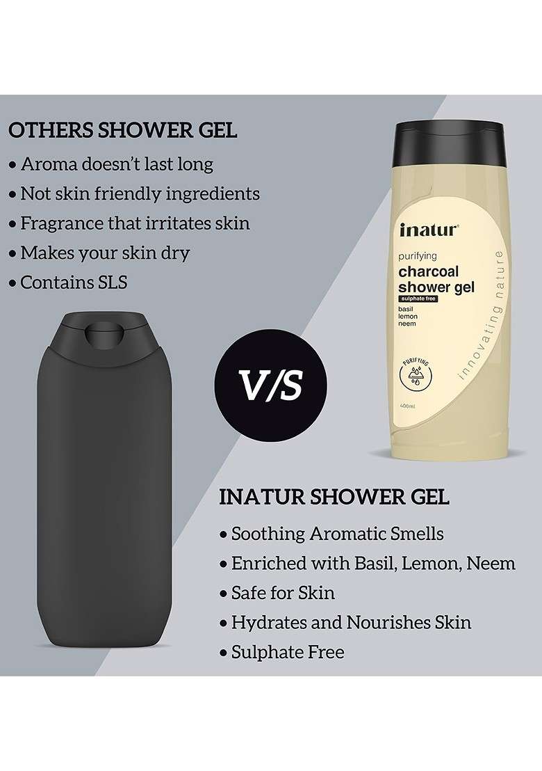 Inatur Purifying Charcoal Shower Gel With Basil Lemon 400Ml - Indya