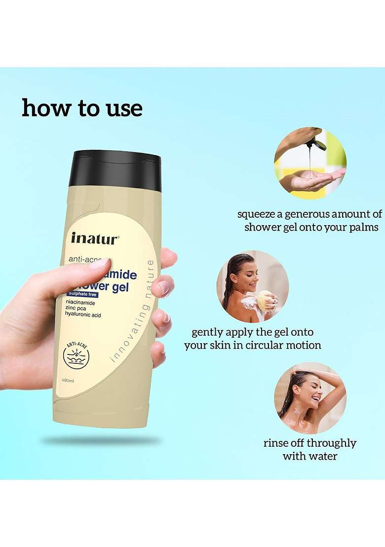 Inatur Anti Acne Niacinamide Shower Gel With Hyaluronic Acid Zinc Pca 400Ml - Indya