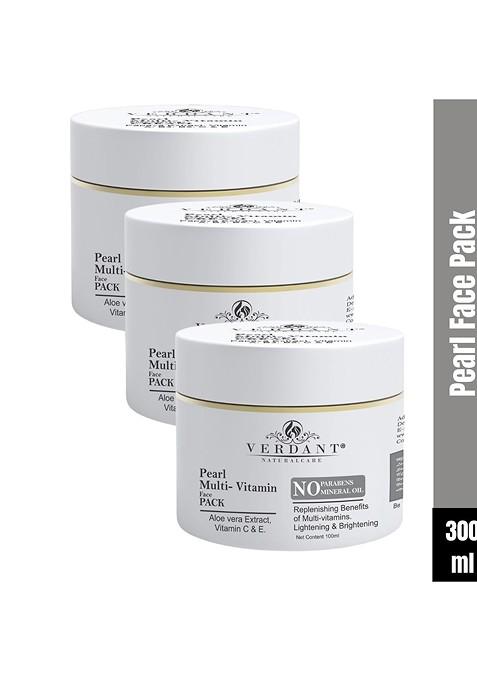 Verdant Natural Care Set Of 3 Pearl Multi Vitamin Face Pack With Aloevera 100 Ml Each