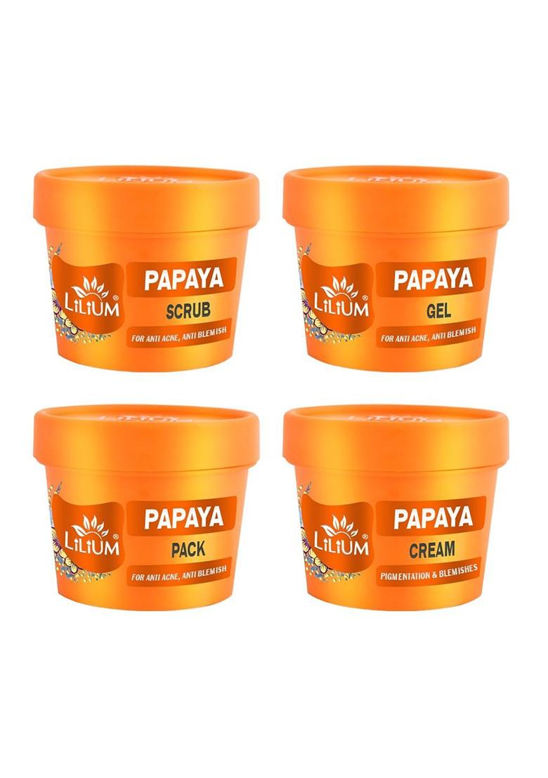 Lilium Papaya Facial Scrub Gel Pack Cream Set For Acne Blemishes 100G Each
