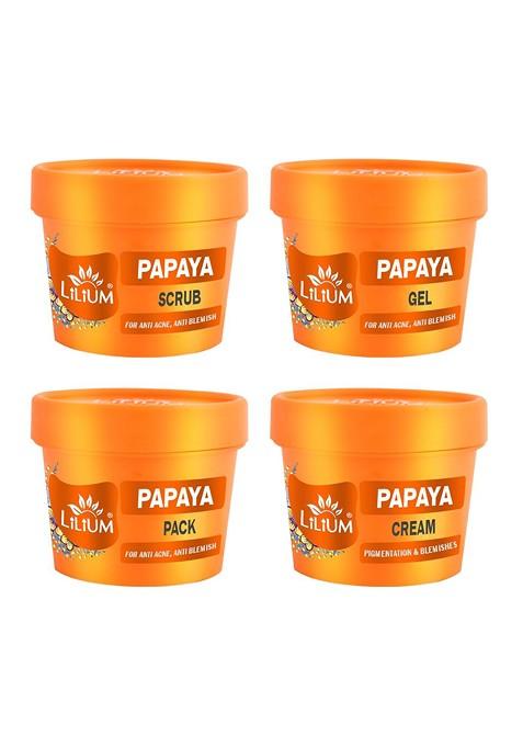 Lilium Papaya Facial Scrub Gel Pack Cream Set For Acne Blemishes 100G Each