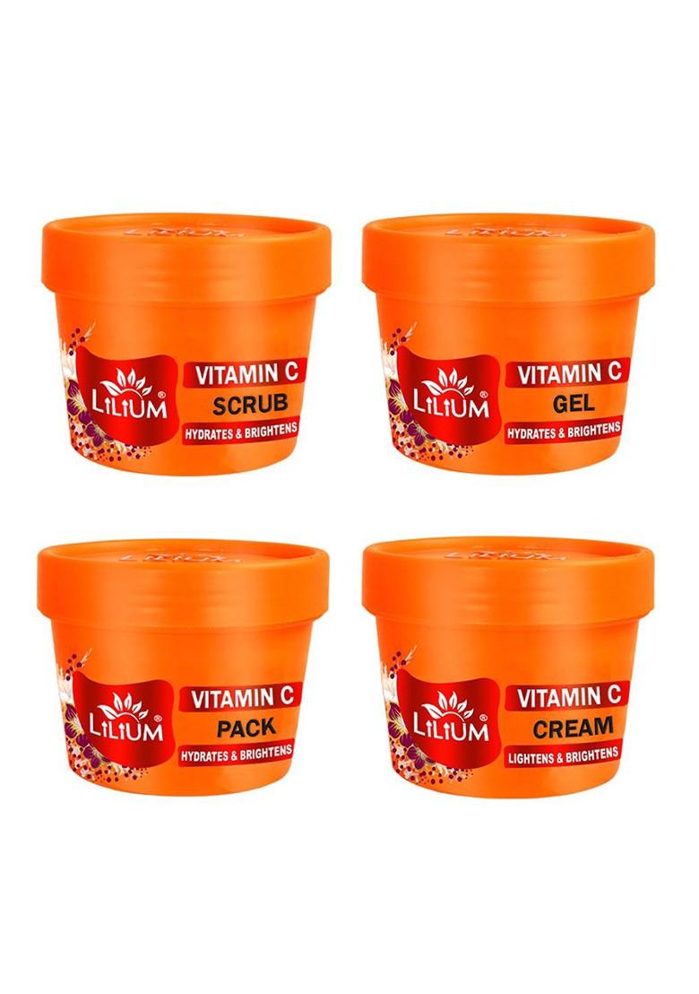Lilium Vitamin C Facial Scrub Gel Pack Cream Set For Hydration Brightening 100G Each