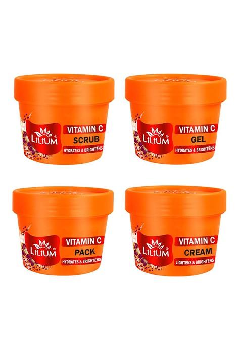 Lilium Vitamin C Facial Scrub Gel Pack Cream Set For Hydration Brightening 100G Each