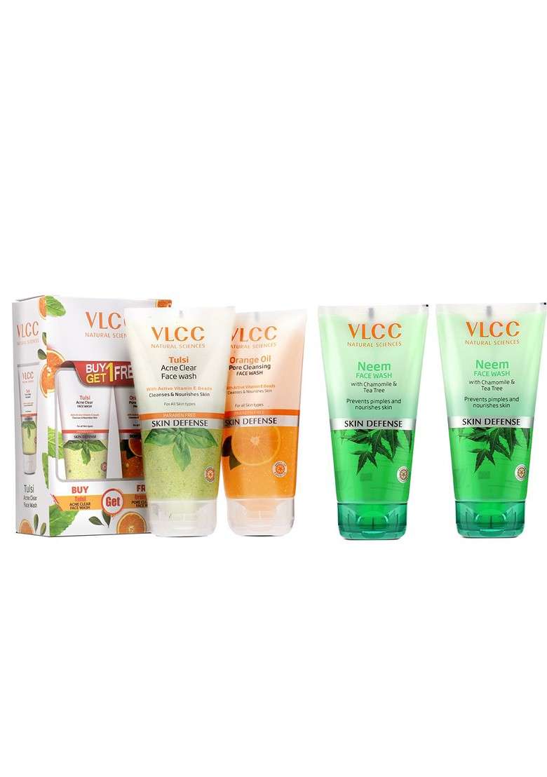 Vlcc Set Of 4 Skin Defense Face Wash 2 Neem Tulsi Orange Oil 150Ml Each - Indya