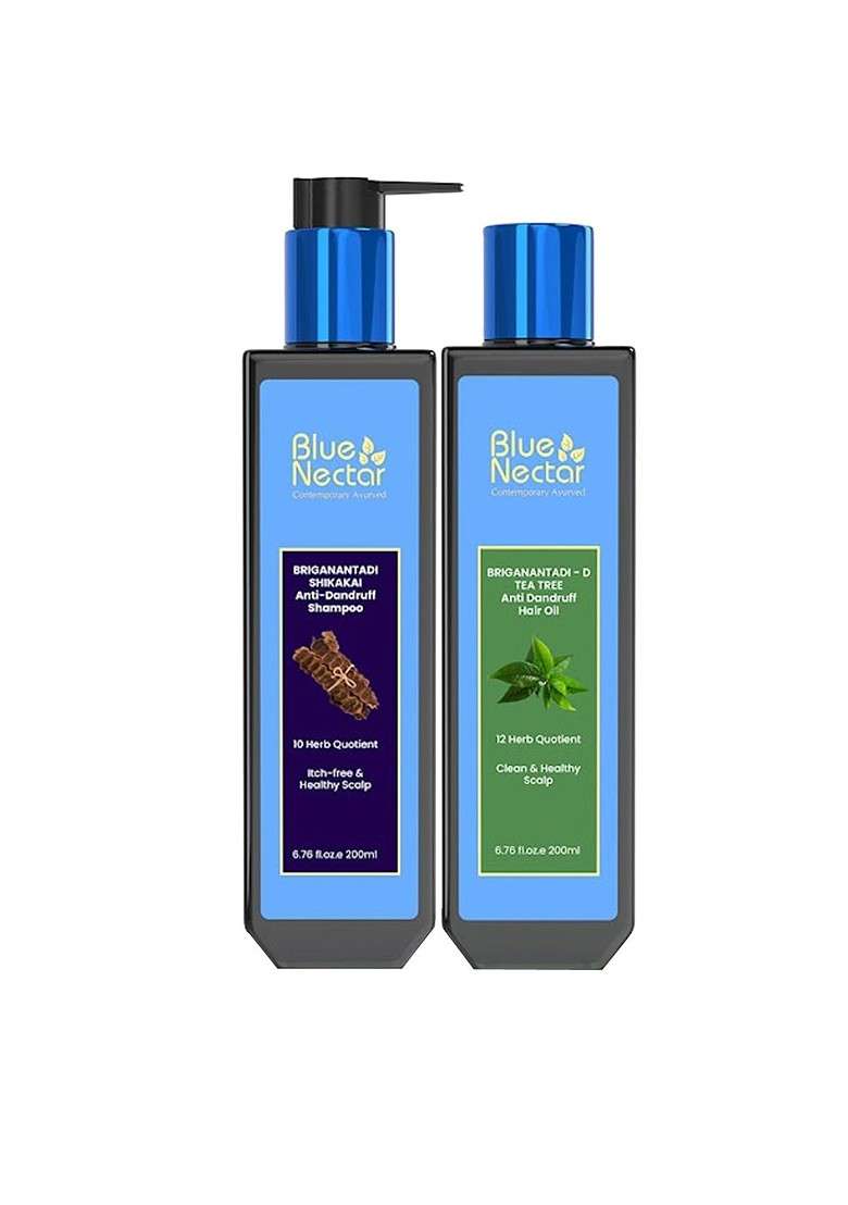 Blue Nectar Anti Dandruff Hair Oil With Neem Cleanser Shampoo - Indya